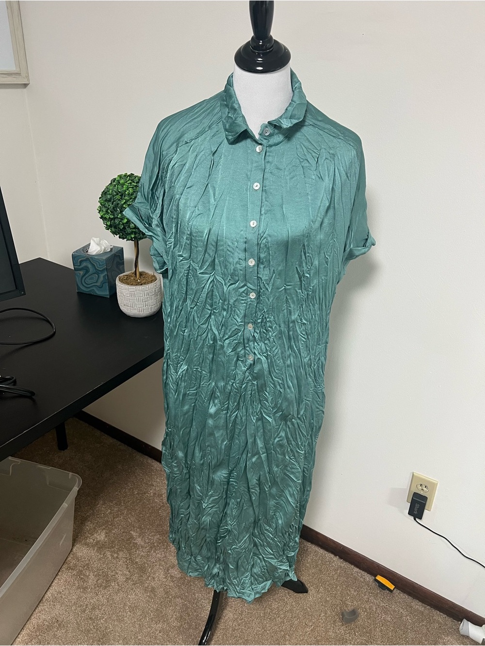 NWOT Half Button-Front Teal Green Shirt Dress
